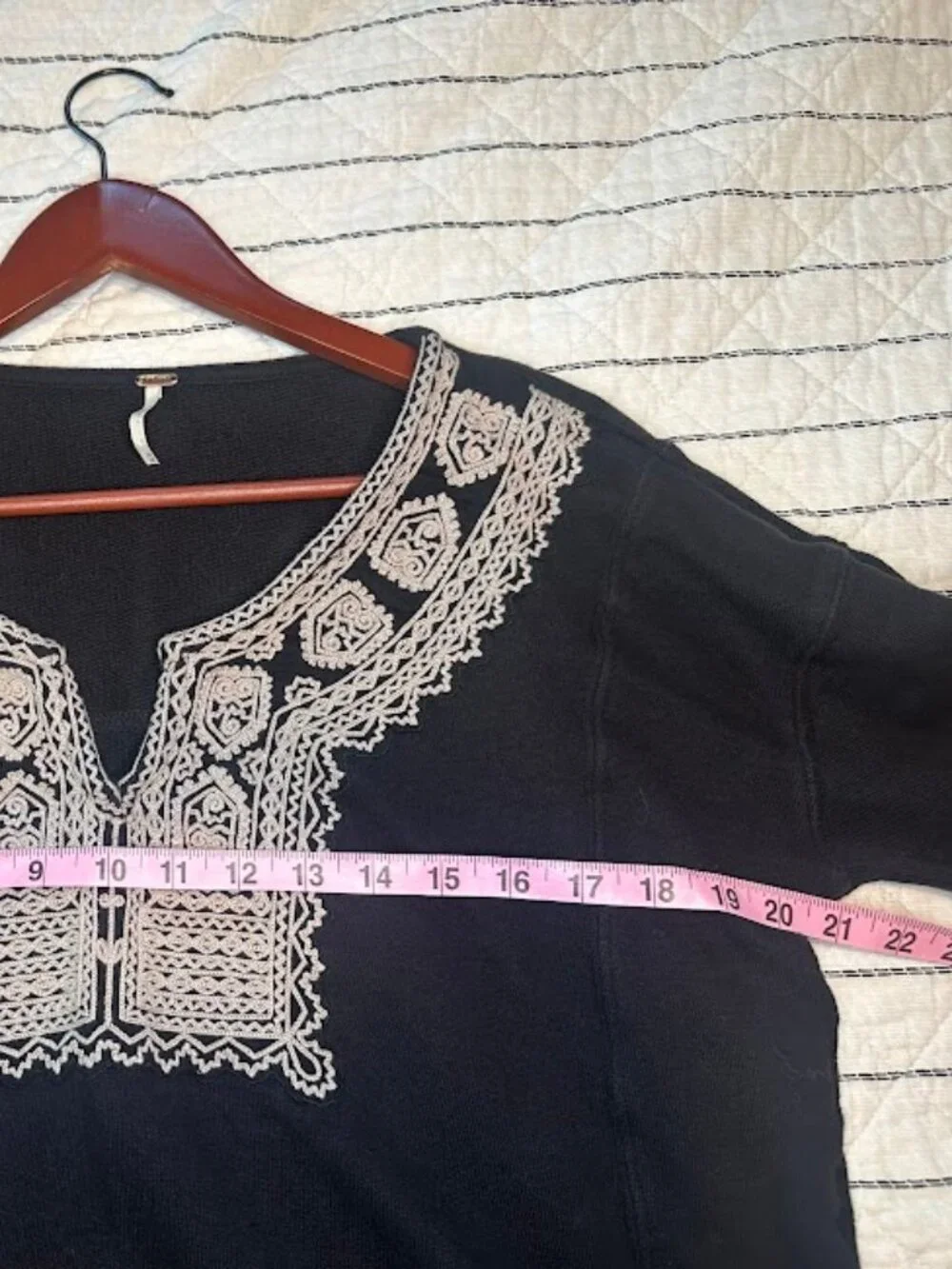 Free People Santa Maria Embroidered Bell Sleeve Boho Retro V-Neck Pullover - Med